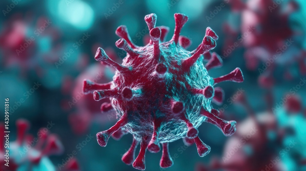 Poster close-up view of virus structure with colorful microscopic details