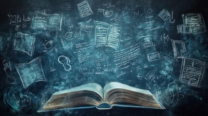 Open Book Surrounded by Mathematical Equations and Scribbled Notes