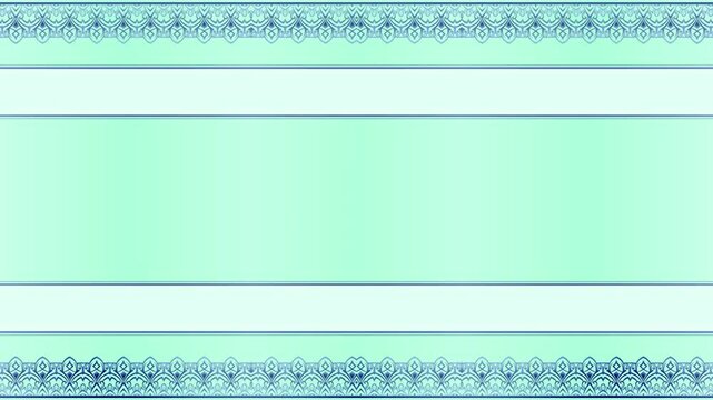 Decorated long horizontal rectangular blue long stripes, frame lines, green background with space for your own content.