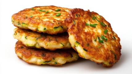 Gluten free homemade food isolated. Homemade Gluten-Free Zucchini Fritters Isolated on White Background