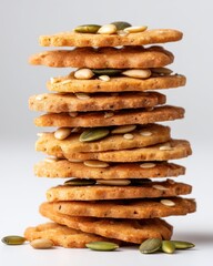 Gluten free homemade food isolated. Homemade Gluten-Free Crackers Stacked with Mixed Seeds