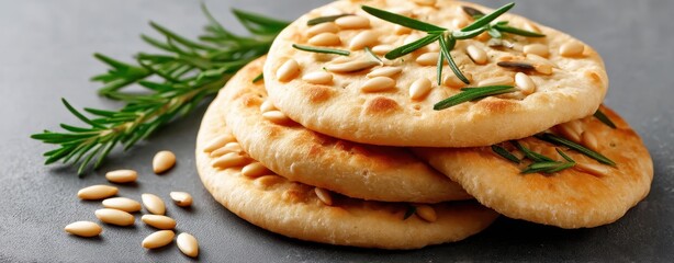 Gluten free homemade food isolated. Isolated Gluten Free Homemade Flatbread with Fresh Herbs and Seeds