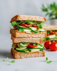 Gluten free homemade food isolated. Homemade Gluten Free Sandwich with Fresh Vegetables and Greens