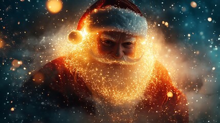 3D santa claus with glittering christmas effect and magical particles image