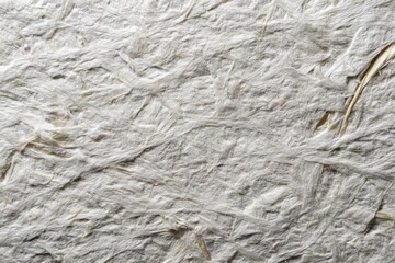 Gray paper pulp reveals a textured surface interwoven with delicate, natural fibers, creating a raw and organic aesthetic.