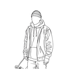 Man Holding Skateboard Silhouette - Simple Standing Art - man skateboard silhouette - man skateboard vector - man skateboard doodle - skateboard illustration - man skateboard line art

