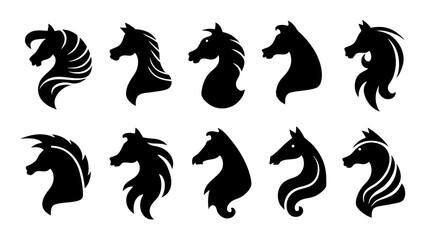 set of Horse head silhouette vector on white background