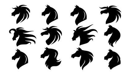 set of Horse head silhouette vector on white background