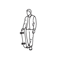 Fototapeta premium Casual Pose Man Skateboard Silhouette - Minimalist Sketch Art - man skateboard silhouette - man skateboard vector - man skateboard doodle - skateboard illustration - man skateboard line art