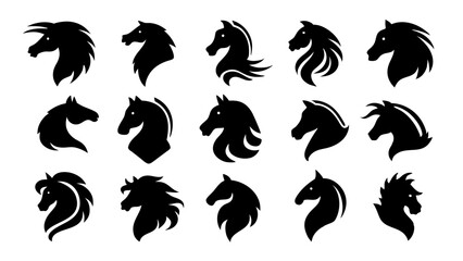 set of Horse head silhouette vector on white background