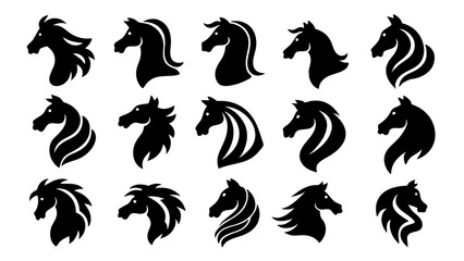 set of Horse head silhouette vector on white background