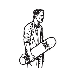 Man with Skateboard Silhouette - Simple Minimal Line Art - man skateboard silhouette - man skateboard vector - man skateboard doodle - skateboard illustration - man skateboard line art

