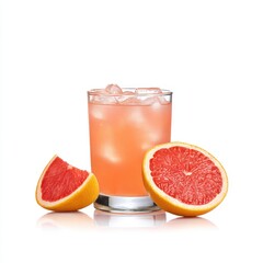 Grapefruit drink with ice isolated on white background