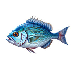 Fototapeta premium blue snapper fish, vibrant scales, bright eye, detailed fins, white background