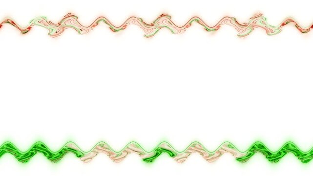 Frame, long wavy rectangular horizontal decorated, green lines of lightening and darkening light on white background. Space for your own content.