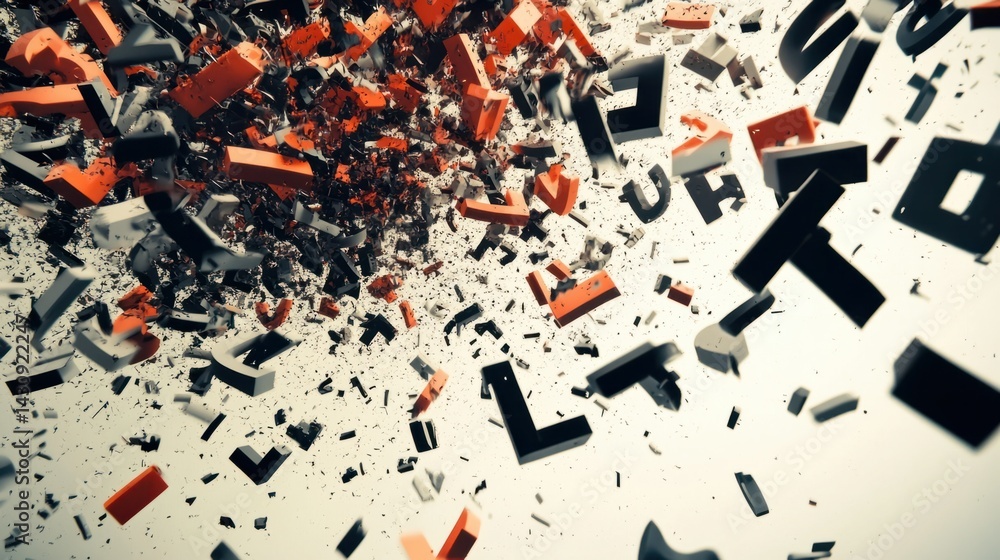 Poster dynamic explosion of colorful letters and abstract characters