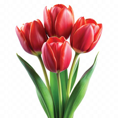 realistic 3d bouquet of three red tulips close up isolated on white background