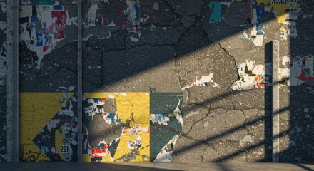 Fototapeta premium Cracked Concrete Wall with Paper and Shadows