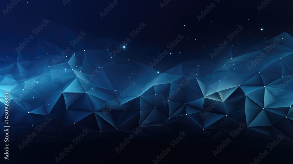 Canvas Prints abstract background with glowing low poly shapes and stars on a dark blue gradient. abstract futuris