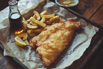 Crispy golden battered fish fillet paired with thick-cut fries