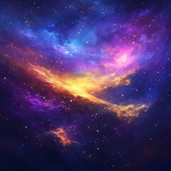 Obraz premium Vibrant Cosmic Nebula With Swirling Colors of Blue Purple and Gold Against Starry Background