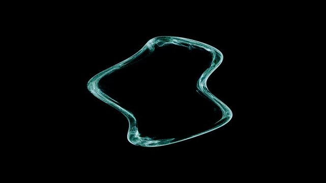 The effect of a wavy green, celadon blob frame forming a network of fine dust particles on a black background.