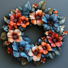 Tropical metallic flower wreath with vivid blossoms high resolution images