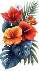 Tropical red anthurium bouquet with lush foliage high resolution images