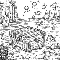 Undersea treasure chest among coral plants high resolution images