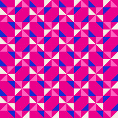 Fototapeta premium Bright bold vibrant abstract geometric quilt seamless vector pattern, color block. High contrast geometric colorful patchwork background. Pink fuchsia magenta and indigo cobalt blue color combination