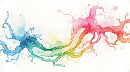 Vibrant watercolor splash with flowing rainbow hues. Dynamic abstract art, perfect for creative projects and backgrounds.
