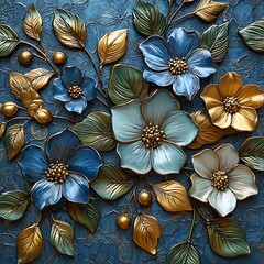 Vibrant blue and gold floral background high resolution picture
