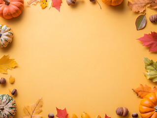Fototapeta premium Top View Of Halloween Ripe Pumpkins Concept On A Plain Background