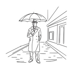 Simple Man with Umbrella Silhouette - Modern Minimal Line Art - man umbrella silhouette - man umbrella vector - man umbrella doodle - umbrella illustration - man umbrella line art

