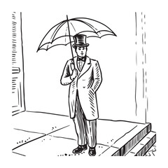 Calm Man with Umbrella Silhouette - Minimalist Doodle Sketch - man umbrella silhouette - man umbrella vector - man umbrella doodle - umbrella illustration - man umbrella line art

