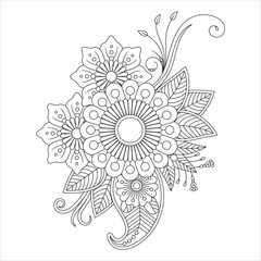 Intricate floral line art with detailed flowers and leaves, suitable for coloring.
