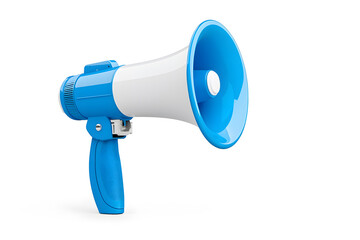 3d blue and white megaphone flat icon isolated on white background