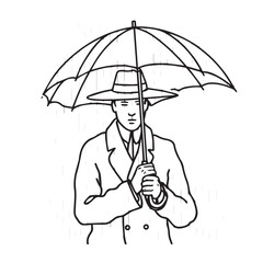 Classy Man Holding Umbrella Silhouette - Modern Digital Art - man umbrella silhouette - man umbrella vector - man umbrella doodle - umbrella illustration - man umbrella line art

