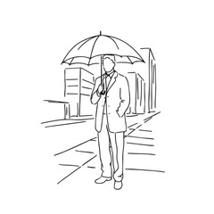 Man with Open Umbrella Silhouette - Simple Outline Vector - man umbrella silhouette - man umbrella vector - man umbrella doodle - umbrella illustration - man umbrella line art

