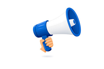 3d blue and white megaphone flat icon isolated on white background
