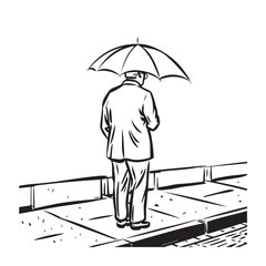 Minimal Man Umbrella Silhouette - Digital Line Drawing - man umbrella silhouette - man umbrella vector - man umbrella doodle - umbrella illustration - man umbrella line art

