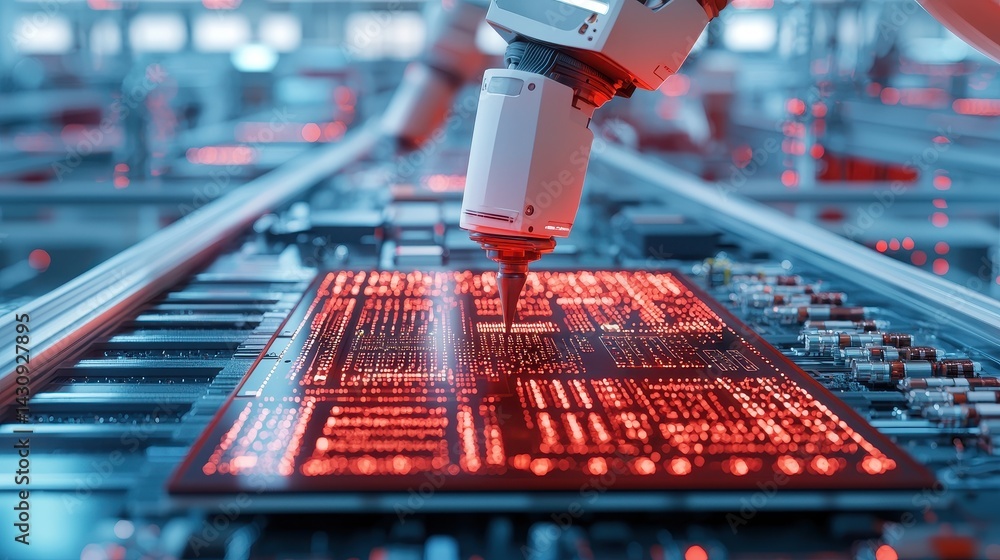 Poster advanced robotics technology in manufacturing process with precision automation and high-tech circui