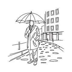 Man Carrying Umbrella Silhouette - Minimalist Outline Art - man umbrella silhouette - man umbrella vector - man umbrella doodle - umbrella illustration - man umbrella line art

