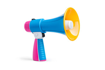 3d blue and white megaphone flat icon isolated on white background