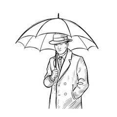 Man with Umbrella Silhouette - Classic Umbrella Pose Line Art - man umbrella silhouette - man umbrella vector - man umbrella doodle - umbrella illustration - man umbrella line art

