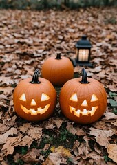 Glowing Pumpkins Illuminating Autumn Leaves of excellence in splendor beyond compare with grace