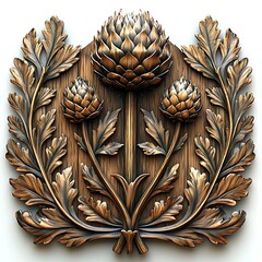 Vintage embossed plaque with detailed thistle flowers high resolution images