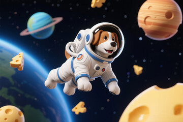 Naklejka premium 3D Pup Explorer Among Cheese Planets