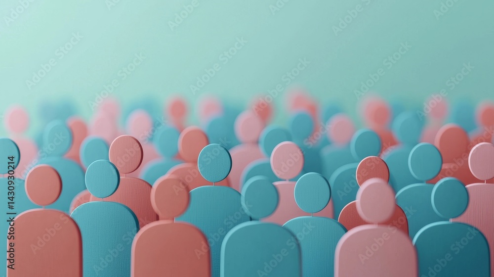 Poster abstract representation of a diverse crowd in soft colors.