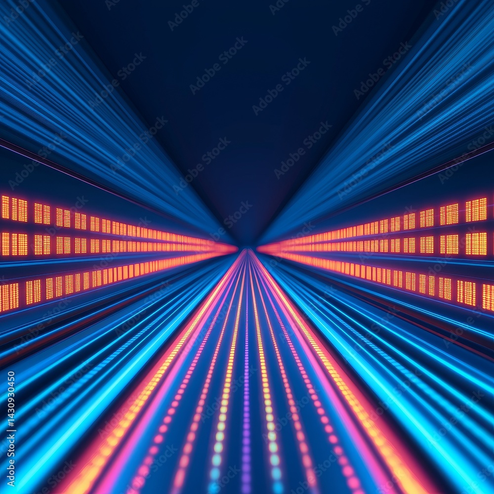 Poster abstract light rays creating a vibrant, futuristic tunnel effect.